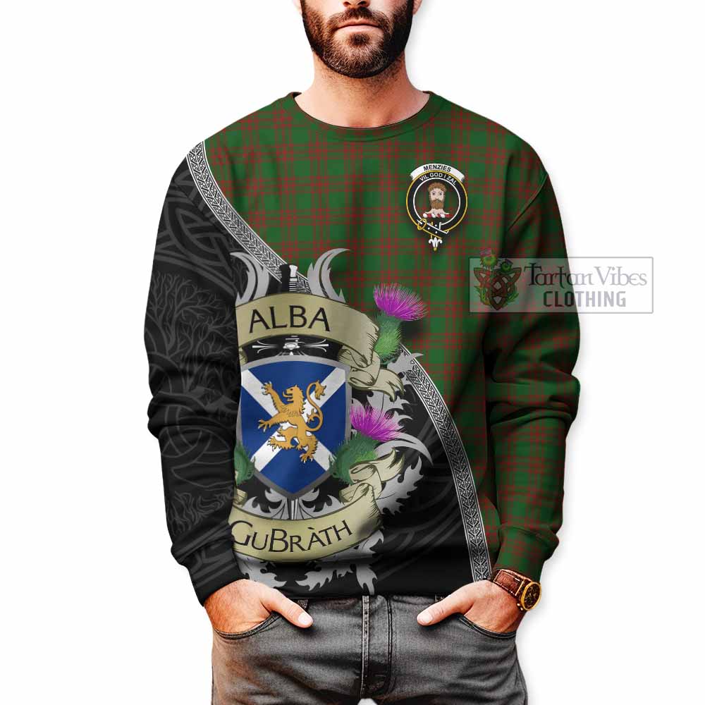 Menzies Tartan Family Crest Sweatshirt Lion Rampant Royal Thistle Shield Celtic Inspired - Tartan Vibes Clothing