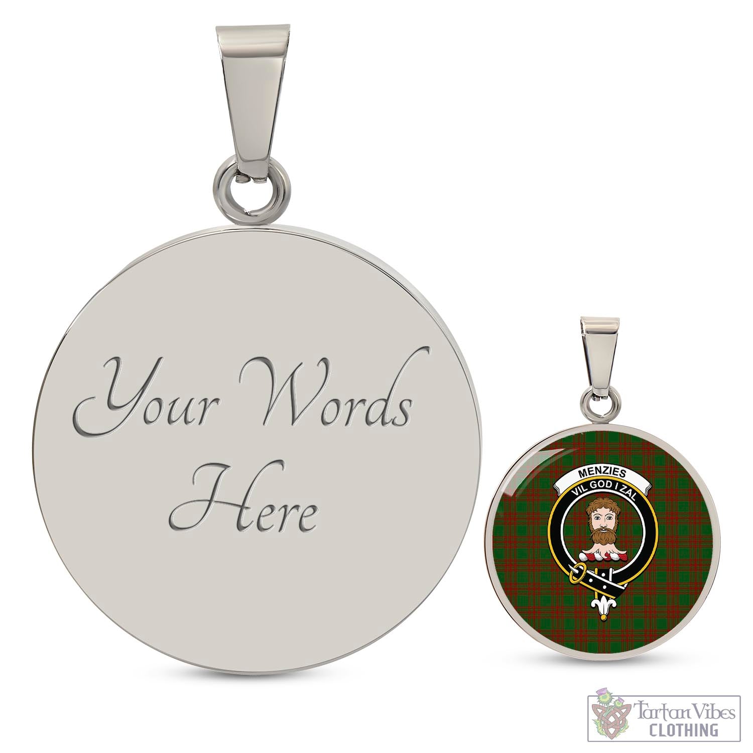 Menzies Tartan Circle Necklace with Family Crest Luxury Necklace (Silver) Yes - Tartan Vibes Clothing