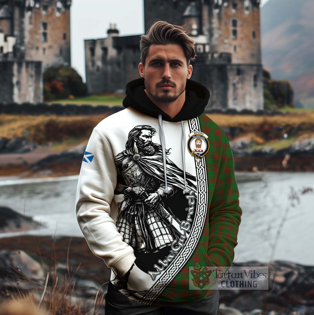 Menzies Tartan Clan Crest Cotton Hoodie with Highlander Warrior Celtic Style - Tartan Vibes Clothing