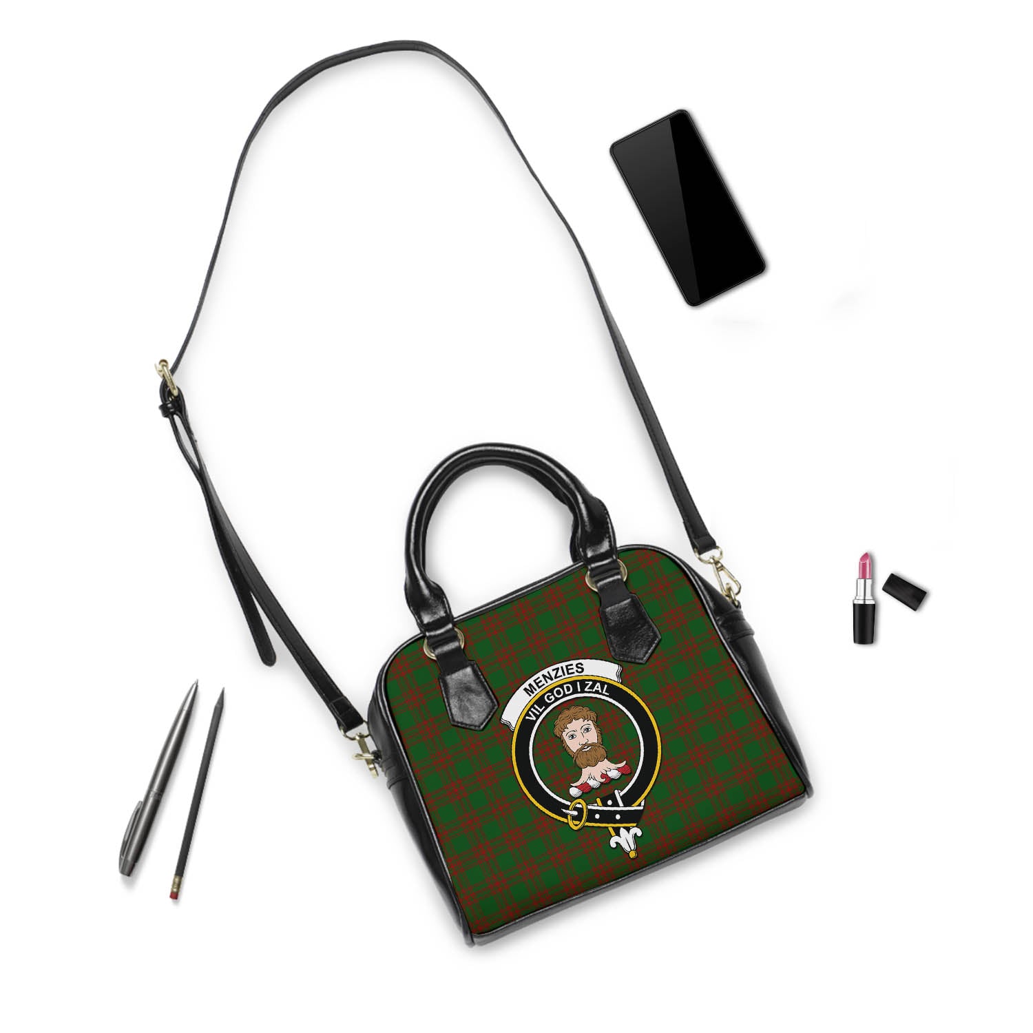 Menzies Tartan Shoulder Handbags with Family Crest - Tartan Vibes Clothing
