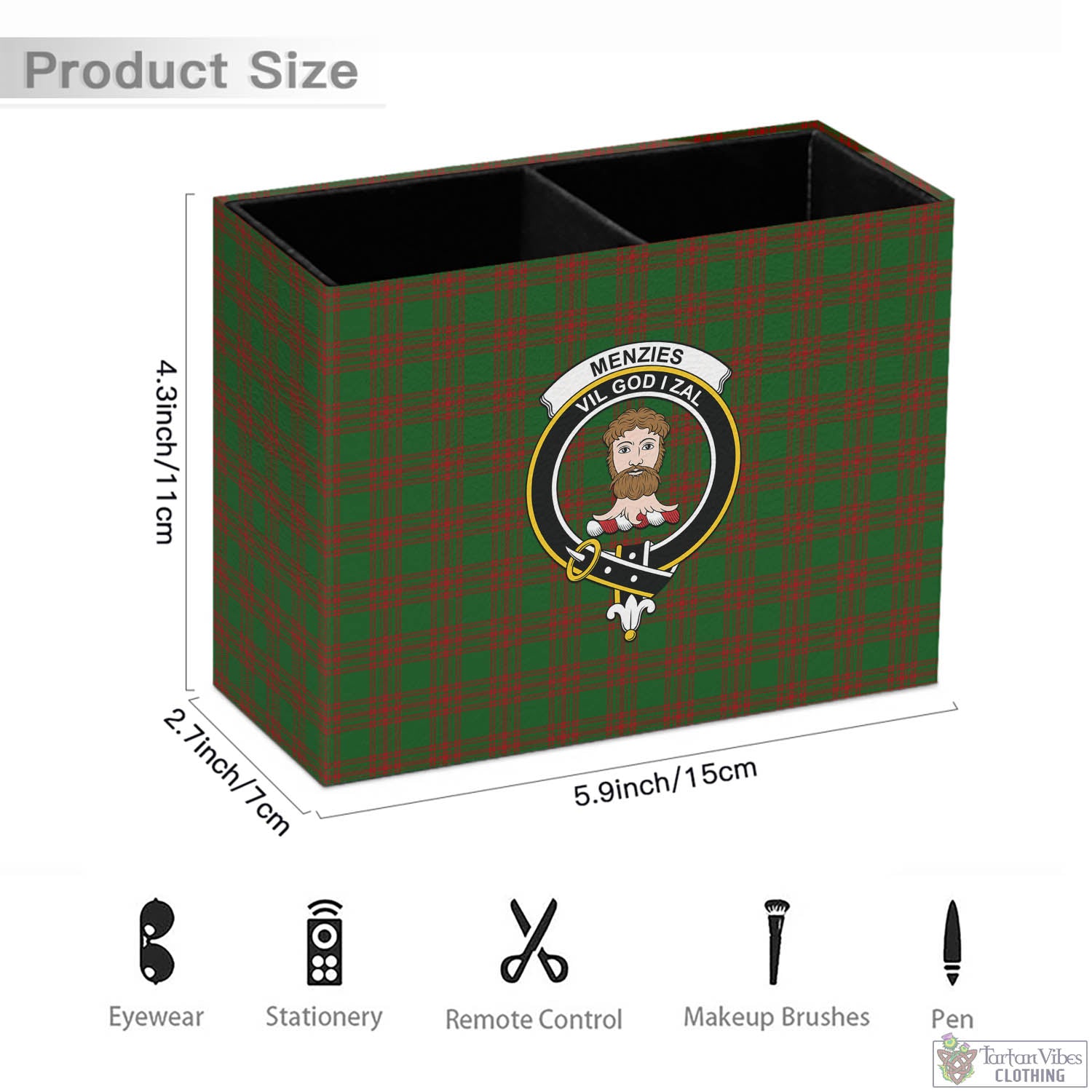 Menzies Tartan Pen Holder with Family Crest - Tartan Vibes Clothing