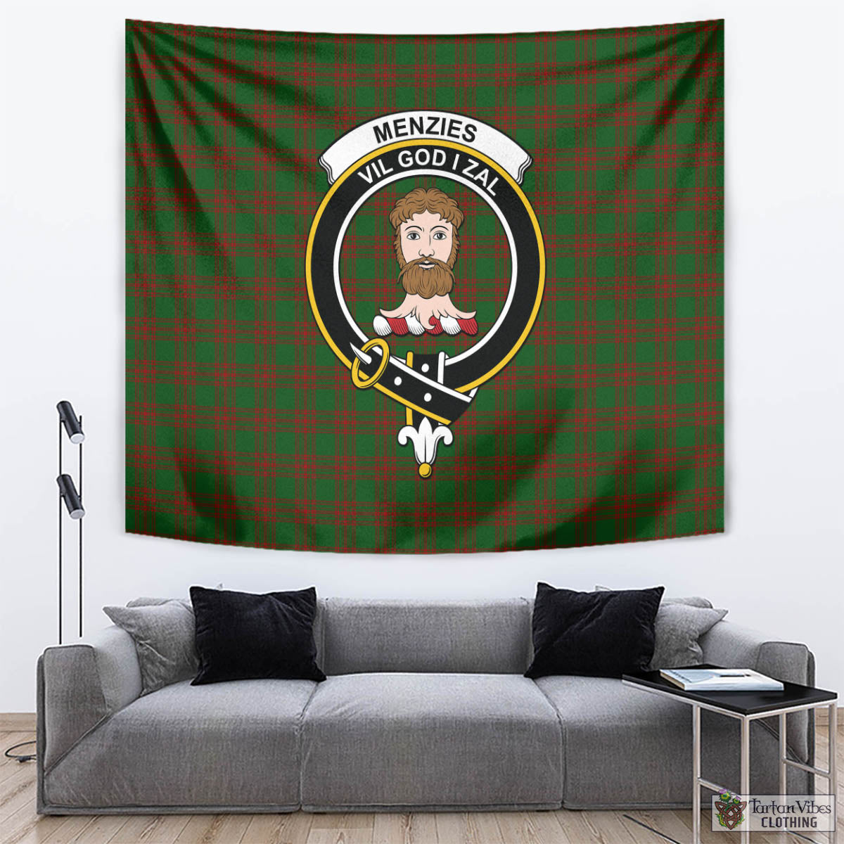 Tartan Vibes Clothing Menzies Tartan Tapestry Wall Hanging and Home Decor for Room with Family Crest