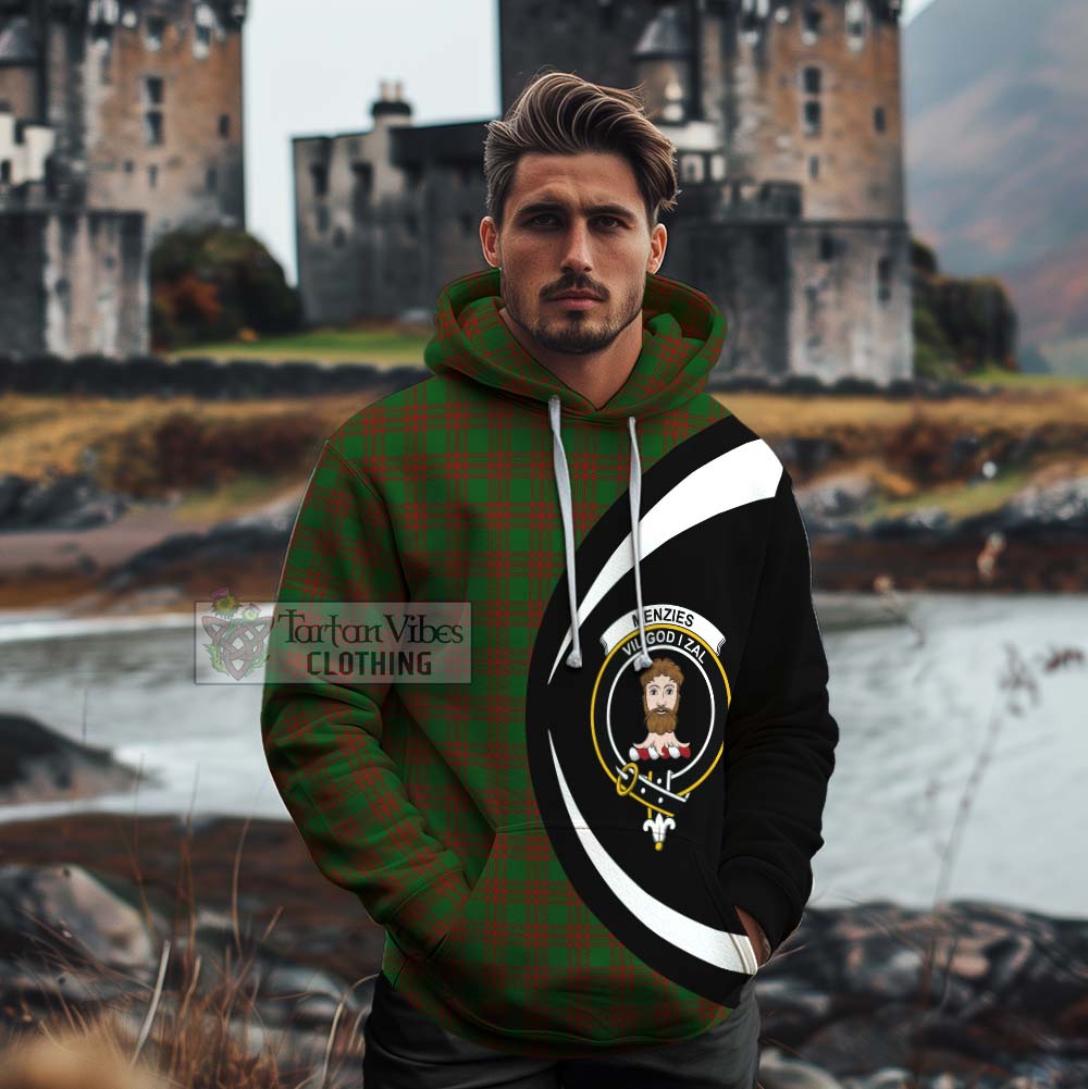 Menzies Tartan Cotton Hoodie with Family Crest Circle Style - Tartan Vibes Clothing