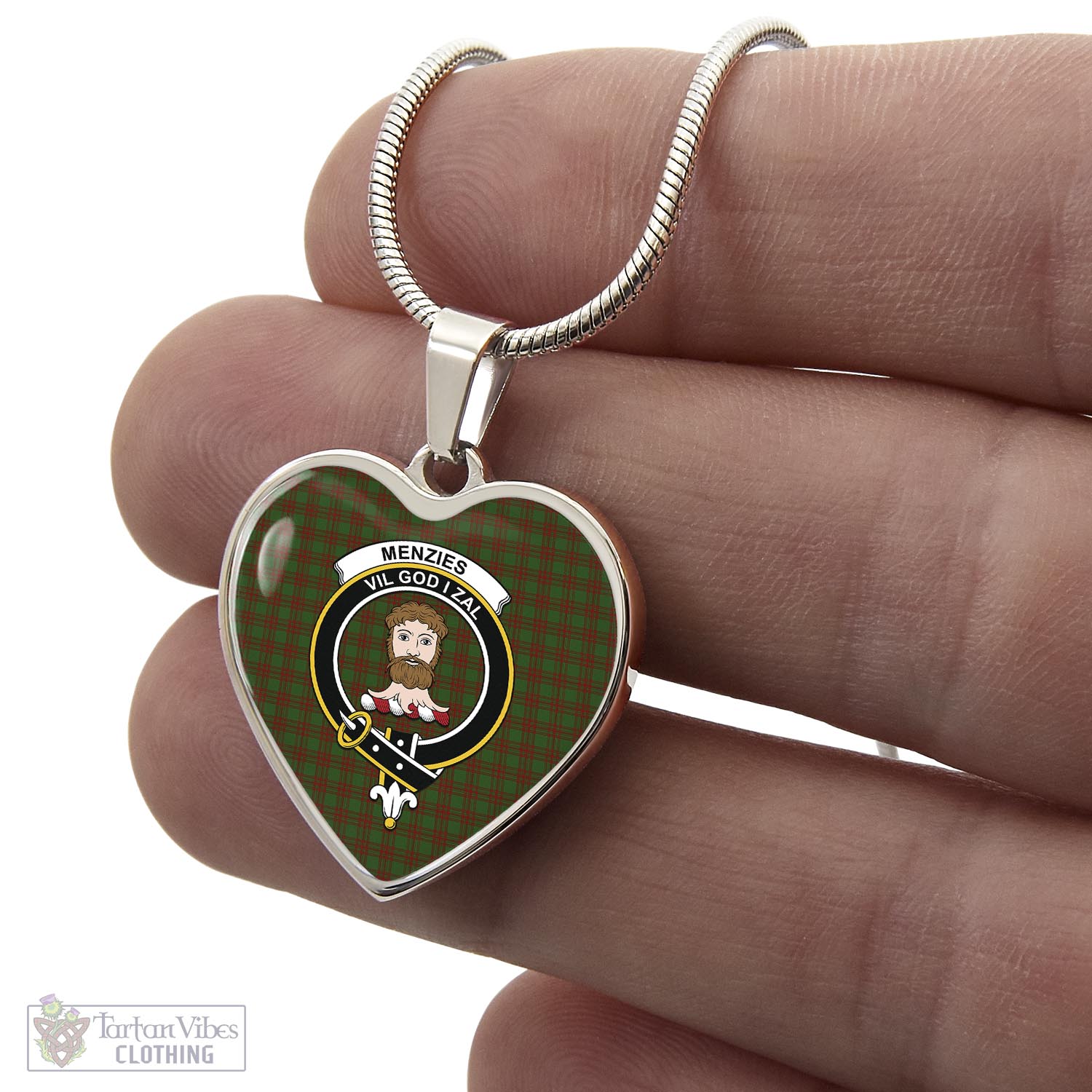 Menzies Tartan Heart Necklace with Family Crest - Tartan Vibes Clothing