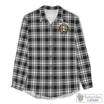 Menzies Black and White Tartan Womens Casual Shirt with Family Crest