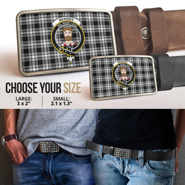 Menzies Black and White Tartan Belt Buckles with Family Crest