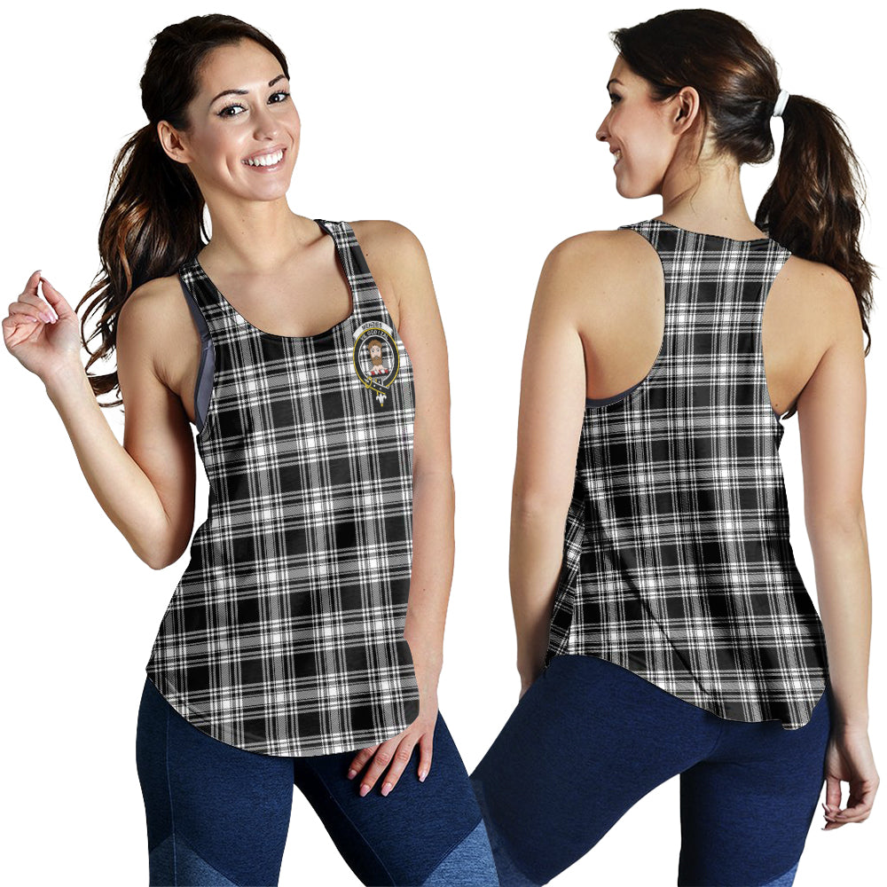 menzies-black-and-white-tartan-women-racerback-tanks-with-family-crest