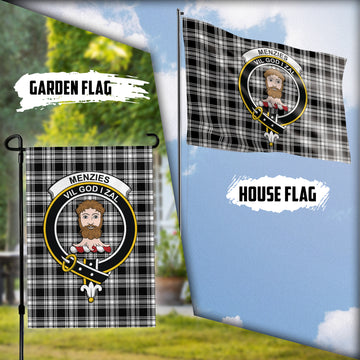 Menzies Black and White Tartan Flag with Family Crest