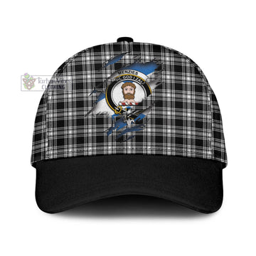 Menzies Black and White Tartan Classic Cap with Family Crest In Me Style