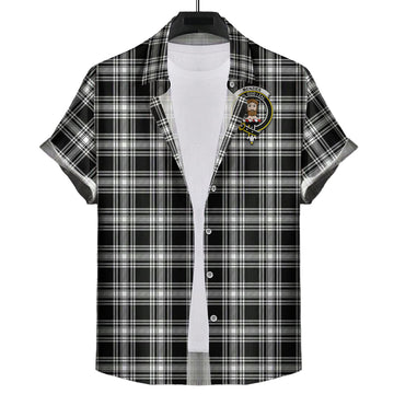 Menzies Black and White Tartan Short Sleeve Button Down Shirt with Family Crest