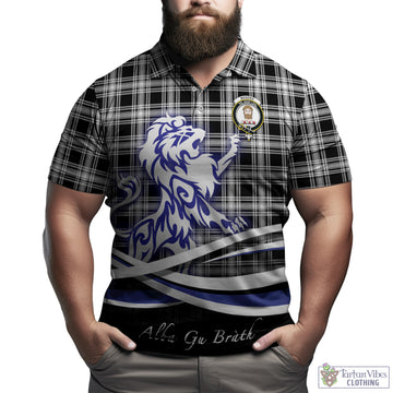 Menzies Black and White Tartan Polo Shirt with Alba Gu Brath Regal Lion Emblem