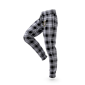 Menzies Black and White Tartan Joggers Pants with Family Crest