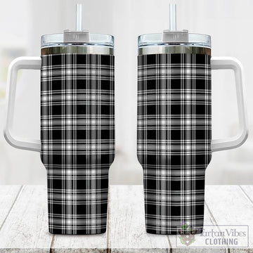 Menzies Black and White Tartan Tumbler with Handle
