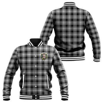 Menzies Black and White Tartan Baseball Jacket with Family Crest