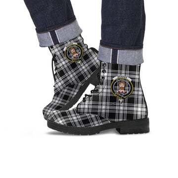 Menzies Black and White Tartan Leather Boots with Family Crest