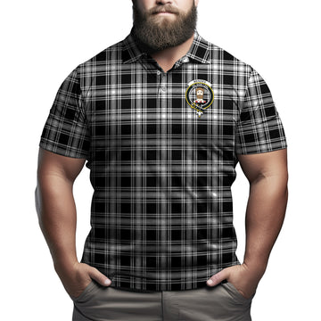 Menzies Black and White Tartan Men's Polo Shirt with Family Crest