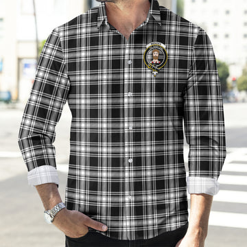 Menzies Black and White Tartan Long Sleeve Button Up Shirt with Family Crest