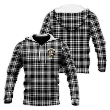 Menzies Black and White Tartan Knitted Hoodie with Family Crest