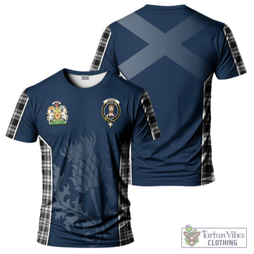 Menzies Black and White Tartan T-Shirt with Family Crest and Scottish Thistle Vibes Sport Style