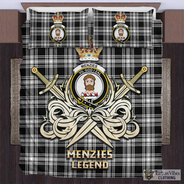 Menzies Black and White Tartan Bedding Set with Clan Crest and the Golden Sword of Courageous Legacy