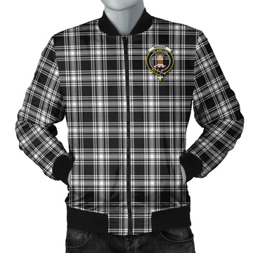 Menzies Black and White Tartan Bomber Jacket with Family Crest