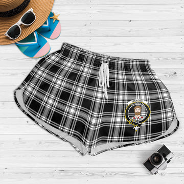 Menzies Black and White Tartan Womens Shorts with Family Crest