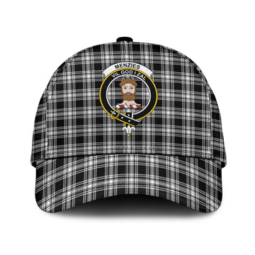 Menzies Black and White Tartan Classic Cap with Family Crest