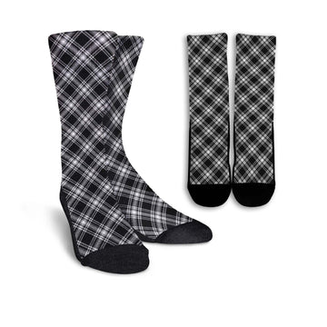 Menzies Black and White Tartan Crew Socks Cross Tartan Style