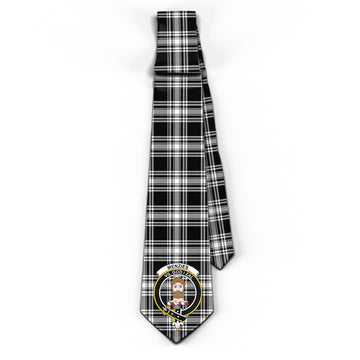 Menzies Black and White Tartan Classic Necktie with Family Crest