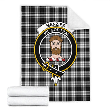 Menzies Black and White Tartan Blanket with Family Crest