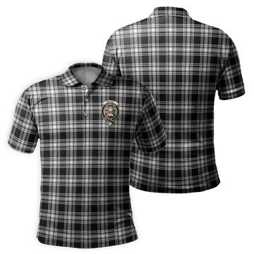 Menzies Black and White Tartan Men's Polo Shirt with Family Crest