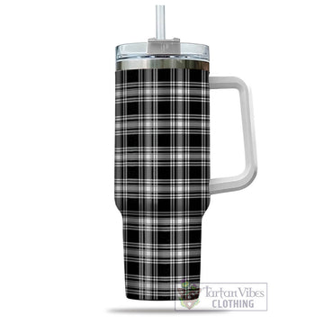 Menzies Black and White Tartan Tumbler with Handle