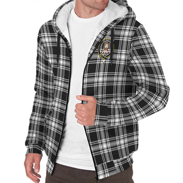 Menzies Black and White Tartan Sherpa Hoodie with Family Crest