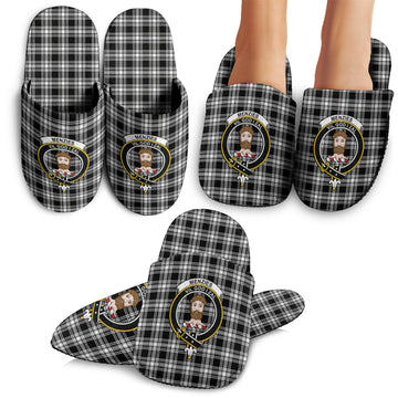 Menzies Black and White Tartan Home Slippers with Family Crest
