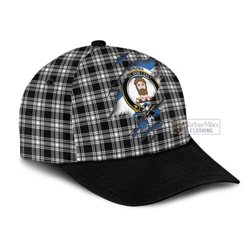 Menzies Black and White Tartan Classic Cap with Family Crest In Me Style