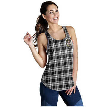 Menzies Black and White Tartan Women Racerback Tanks with Family Crest