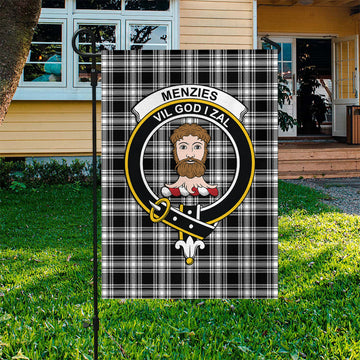 Menzies Black and White Tartan Flag with Family Crest