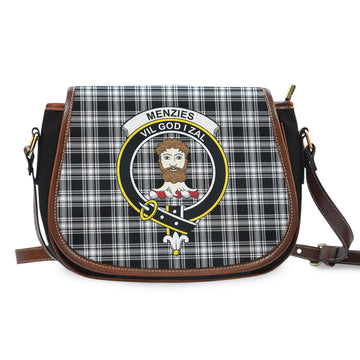 Menzies Black and White Tartan Saddle Bag with Family Crest