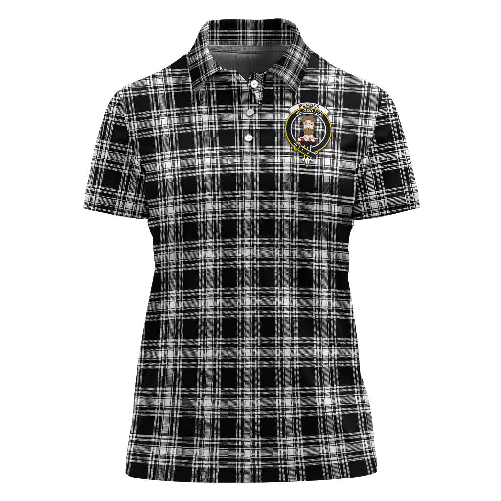 menzies-black-and-white-tartan-polo-shirt-with-family-crest-for-women