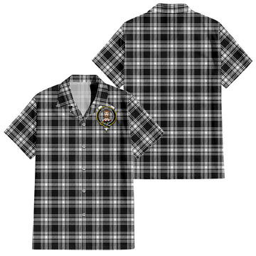 Menzies Black and White Tartan Short Sleeve Button Down Shirt with Family Crest