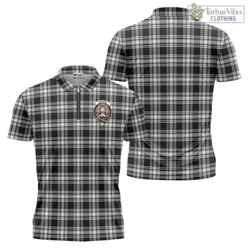Menzies Black and White Tartan Zipper Polo Shirt with Family Crest