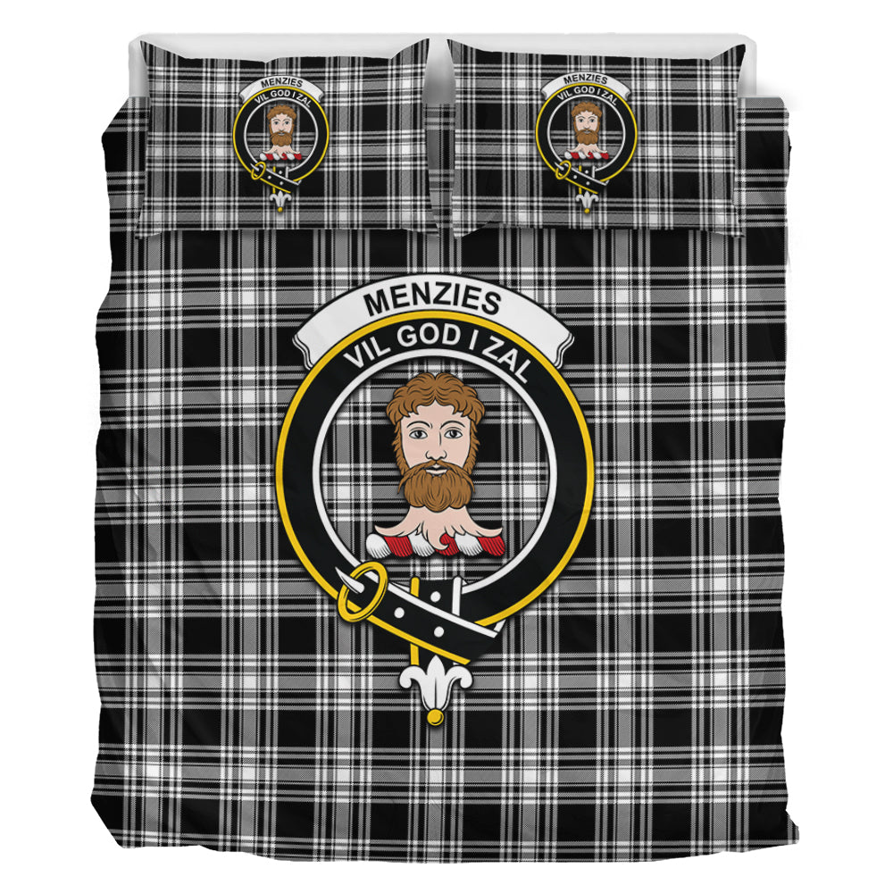 menzies-black-and-white-tartan-bedding-set-with-family-crest