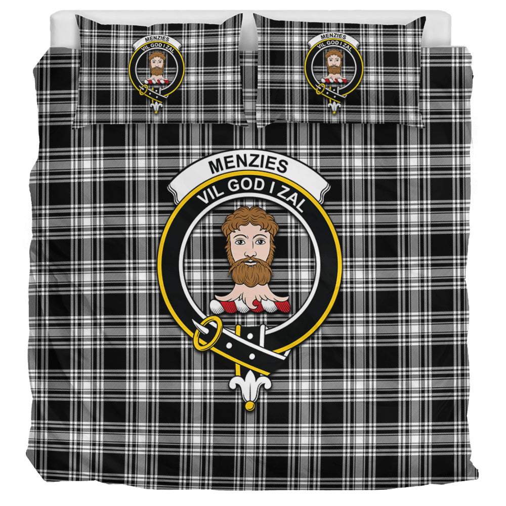 menzies-black-and-white-tartan-bedding-set-with-family-crest