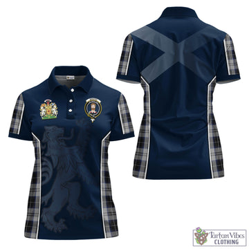 Menzies Black Dress Tartan Women's Polo Shirt with Family Crest and Lion Rampant Vibes Sport Style