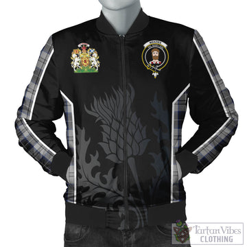 Menzies Black Dress Tartan Bomber Jacket with Family Crest and Scottish Thistle Vibes Sport Style