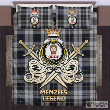 Menzies Black Dress Tartan Bedding Set with Clan Crest and the Golden Sword of Courageous Legacy