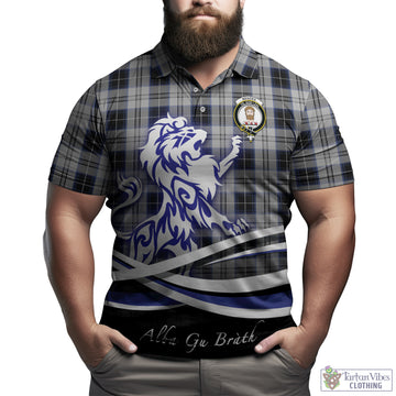 Menzies Black Dress Tartan Polo Shirt with Alba Gu Brath Regal Lion Emblem