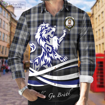 Menzies Black Dress Tartan Long Sleeve Button Up Shirt with Alba Gu Brath Regal Lion Emblem