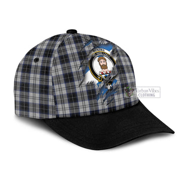 Menzies Black Dress Tartan Classic Cap with Family Crest In Me Style