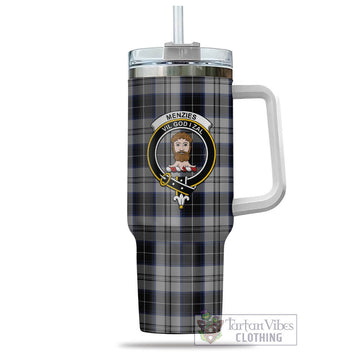 Menzies Black Dress Tartan and Family Crest Tumbler with Handle